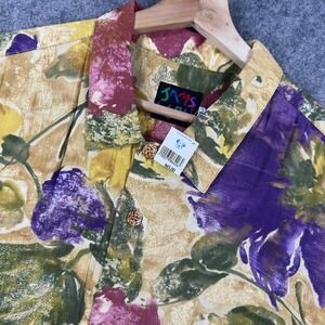 Jams World Vintage Shirt Mens XL Yellow Purple Floral Hawaiian Button Front